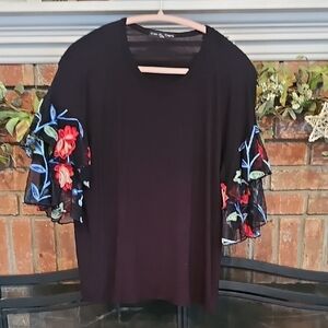 Floral Embroidered Black Top by Kim & Cami